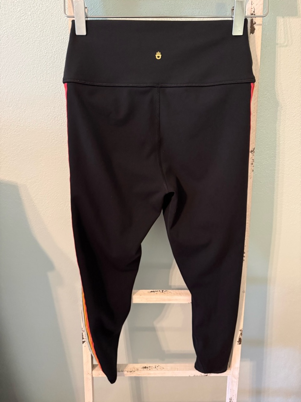 Spiritual Gangster Black Athletic Leggings Women Size M Colorful Stripes - Picture 3 of 10